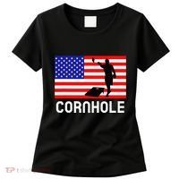 Cornhole Board Game Women American Flag Corn Hole Player Women's T-Shirt thumb 0