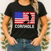 Cornhole Board Game Women American Flag Corn Hole Player Women's T-Shirt thumb 2
