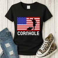 Cornhole Board Game Women American Flag Corn Hole Player Women's T-Shirt thumb 3
