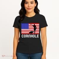 Cornhole Board Game Women American Flag Corn Hole Player Women's T-Shirt thumb 4