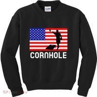 Cornhole Board Game Women American Flag Corn Hole Player Kids Sweatshirt thumb 0