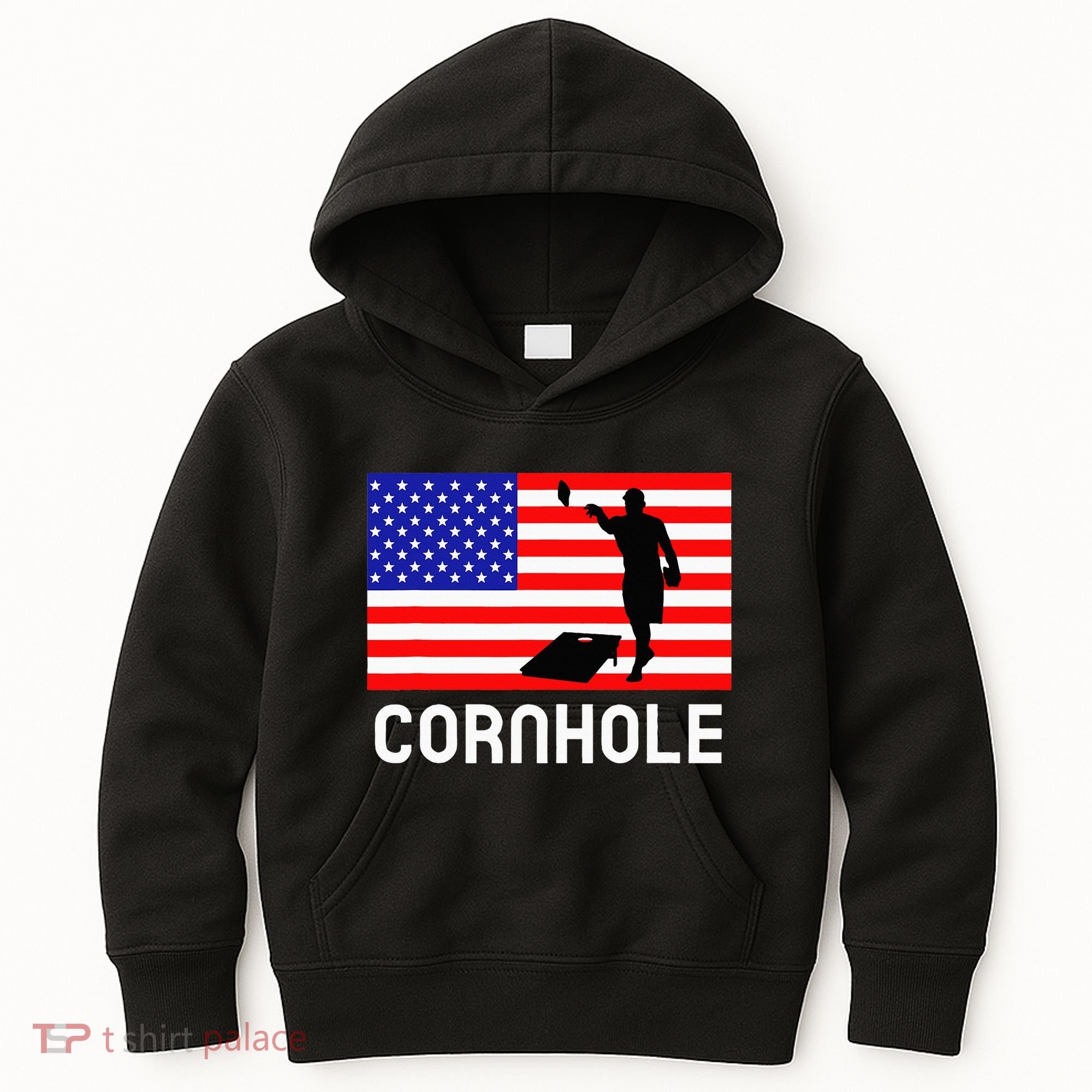 Cornhole Board Game Women American Flag Corn Hole Player Kids Hoodie