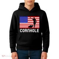 Cornhole Board Game Women American Flag Corn Hole Player Kids Hoodie thumb 4
