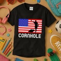 Cornhole Board Game Women American Flag Corn Hole Player Kids T-Shirt thumb 3