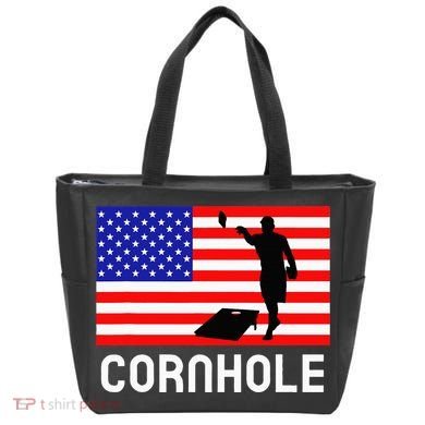 Cornhole Board Game Women American Flag Corn Hole Player Tote Bag