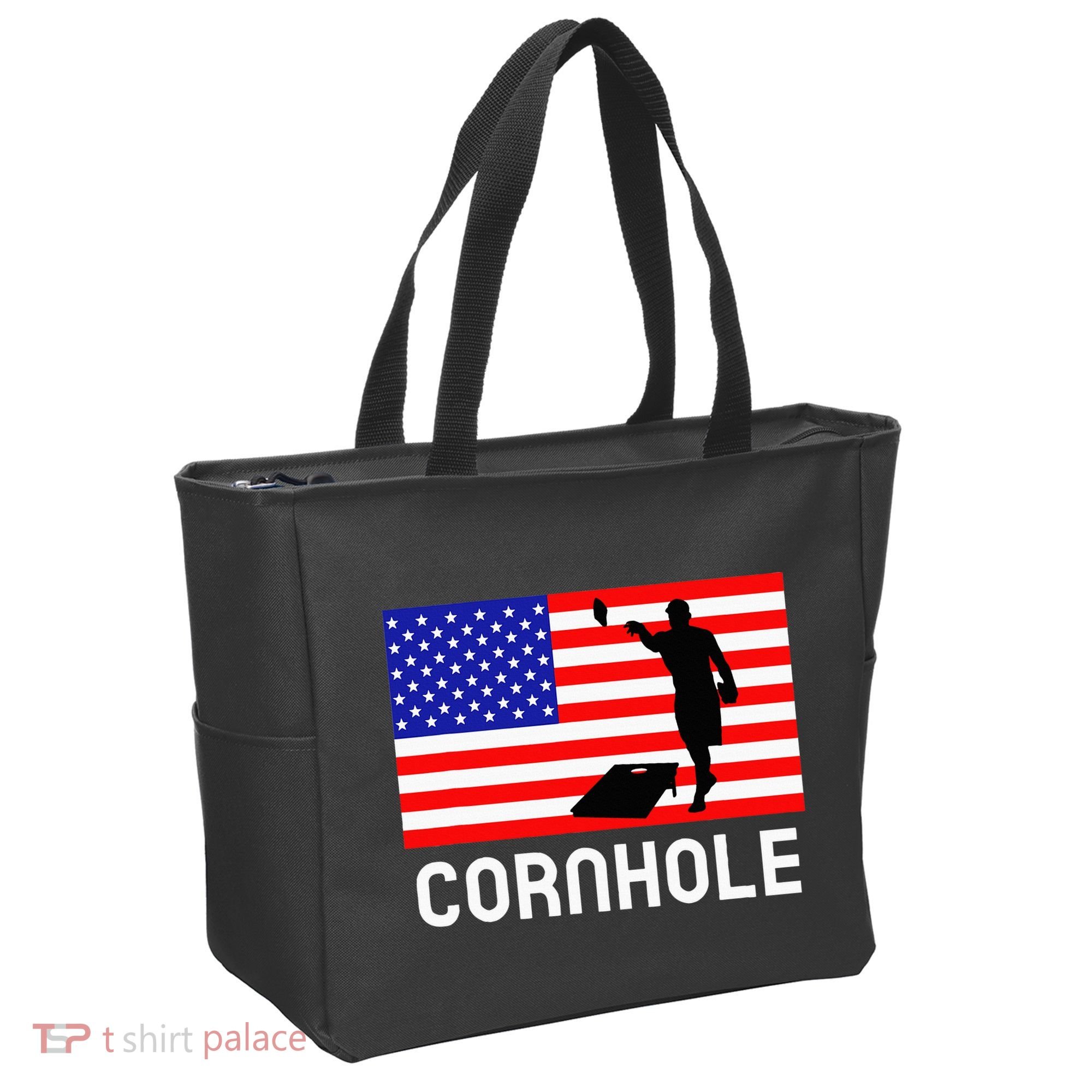 Cornhole Board Game Women American Flag Corn Hole Player Tote Bag