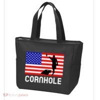 Cornhole Board Game Women American Flag Corn Hole Player Tote Bag thumb 3