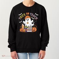 Coquette Bow Ghost Halloween Cute Ghost Trick Or Teach Candy Cute Gift Women's Sweatshirt thumb 0