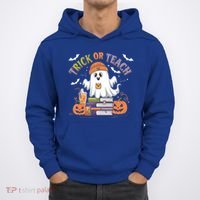 Coquette Bow Ghost Halloween Cute Ghost Trick Or Teach Candy Cute Gift Hoodie thumb 0