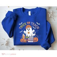 Coquette Bow Ghost Halloween Cute Ghost Trick Or Teach Candy Cute Gift Sweatshirt thumb 2