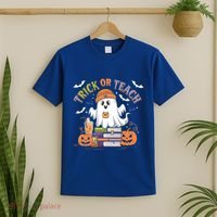 Coquette Bow Ghost Halloween Cute Ghost Trick Or Teach Candy Cute Gift T-Shirt thumb 2