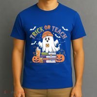 Coquette Bow Ghost Halloween Cute Ghost Trick Or Teach Candy Cute Gift T-Shirt thumb 3
