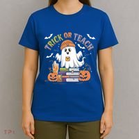 Coquette Bow Ghost Halloween Cute Ghost Trick Or Teach Candy Cute Gift T-Shirt thumb 4