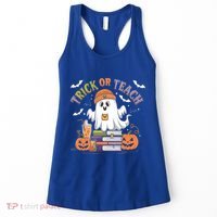 Coquette Bow Ghost Halloween Cute Ghost Trick Or Teach Candy Cute Gift Women's Tank Top thumb 0