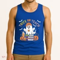 Coquette Bow Ghost Halloween Cute Ghost Trick Or Teach Candy Cute Gift Tank Top thumb 3