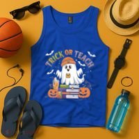 Coquette Bow Ghost Halloween Cute Ghost Trick Or Teach Candy Cute Gift Tank Top thumb 4