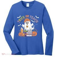 Coquette Bow Ghost Halloween Cute Ghost Trick Or Teach Candy Cute Gift Women's Long Sleeve Shirt thumb 0