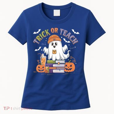 Coquette Bow Ghost Halloween Cute Ghost Trick Or Teach Candy Cute Gift Women's T-Shirt