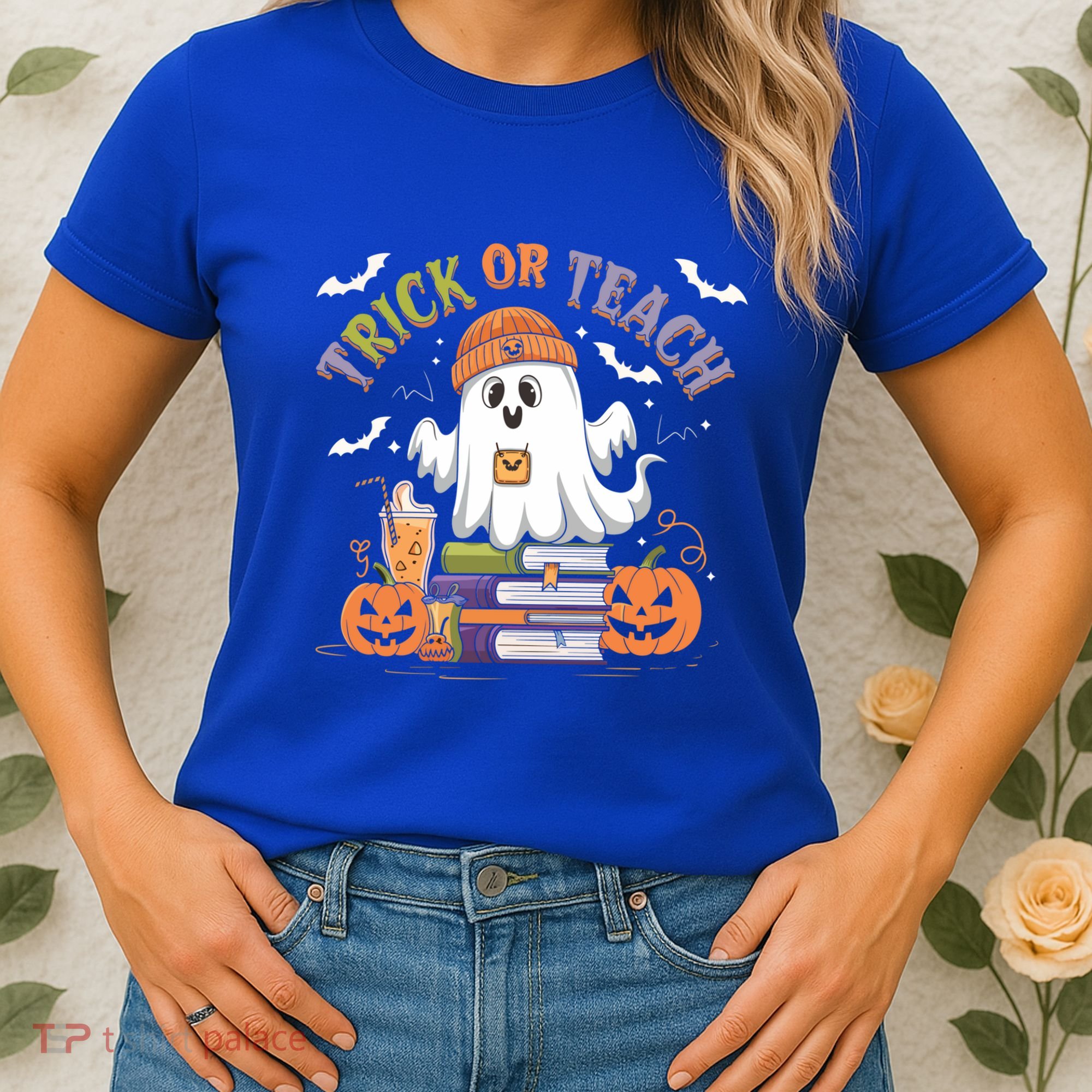 Coquette Bow Ghost Halloween Cute Ghost Trick Or Teach Candy Cute Gift Women's T-Shirt