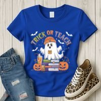 Coquette Bow Ghost Halloween Cute Ghost Trick Or Teach Candy Cute Gift Women's T-Shirt thumb 3