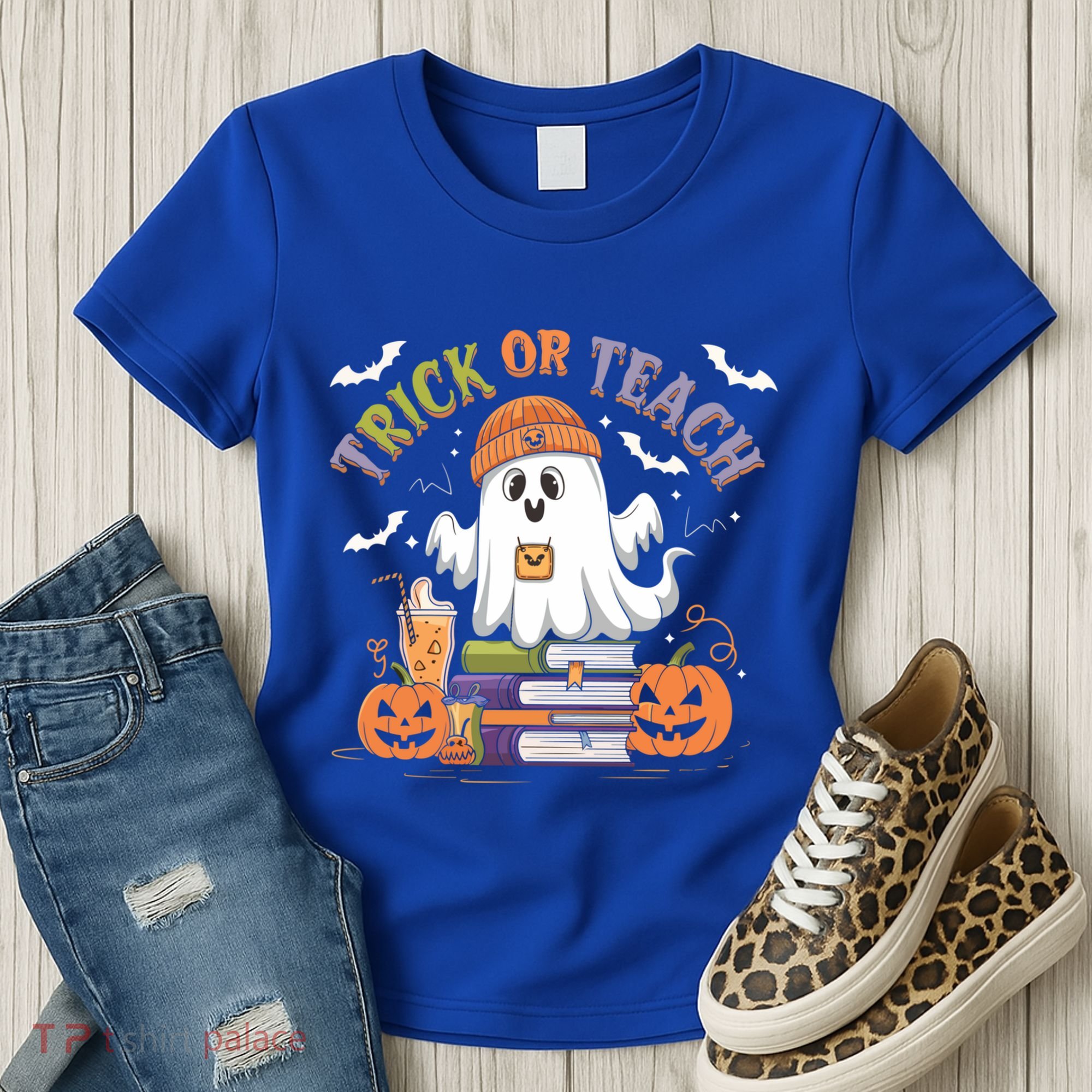 Coquette Bow Ghost Halloween Cute Ghost Trick Or Teach Candy Cute Gift Women's T-Shirt