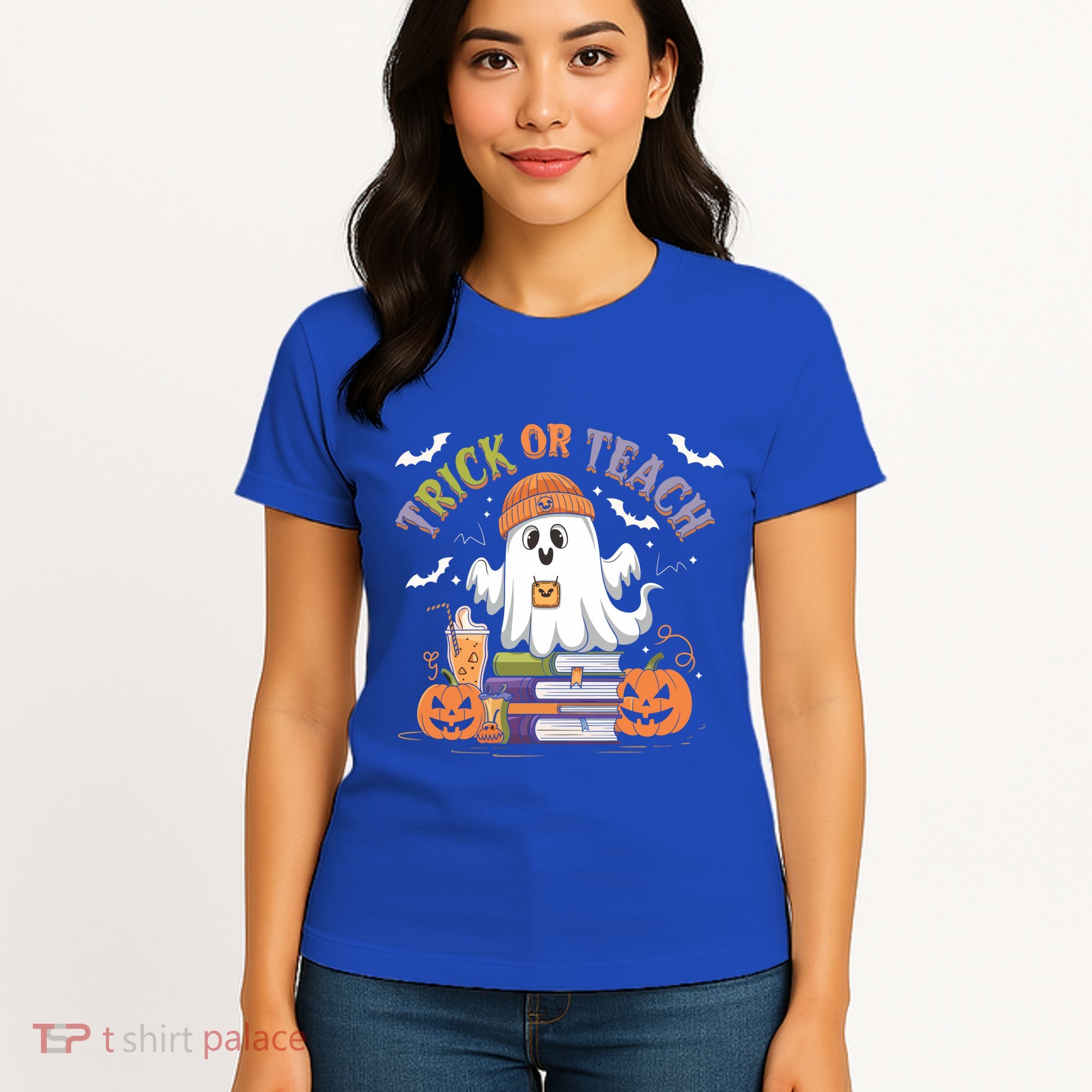 Coquette Bow Ghost Halloween Cute Ghost Trick Or Teach Candy Cute Gift Women's T-Shirt