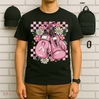 Coquette Boxing Gloves Fight Breast Cancer T-Shirt thumb 6