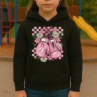 Coquette Boxing Gloves Fight Breast Cancer Kids Hoodie thumb 3