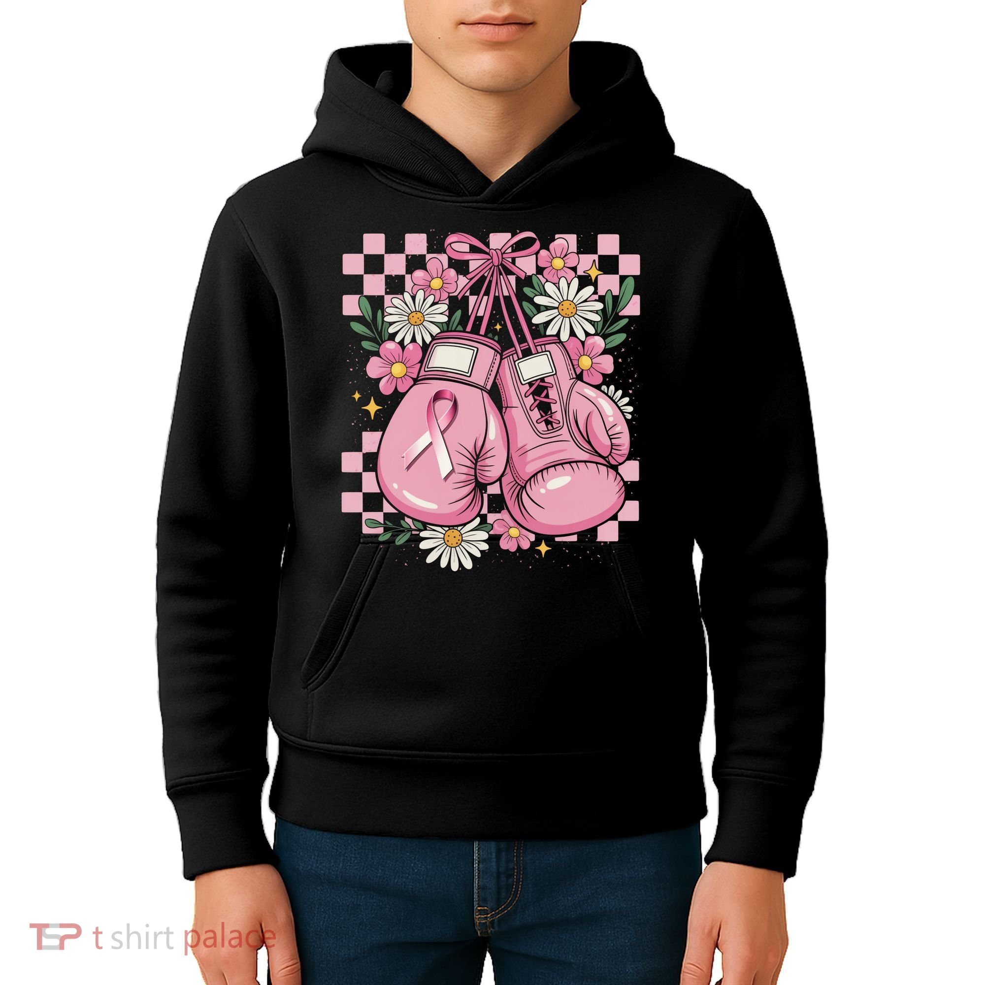 Coquette Boxing Gloves Fight Breast Cancer Kids Hoodie