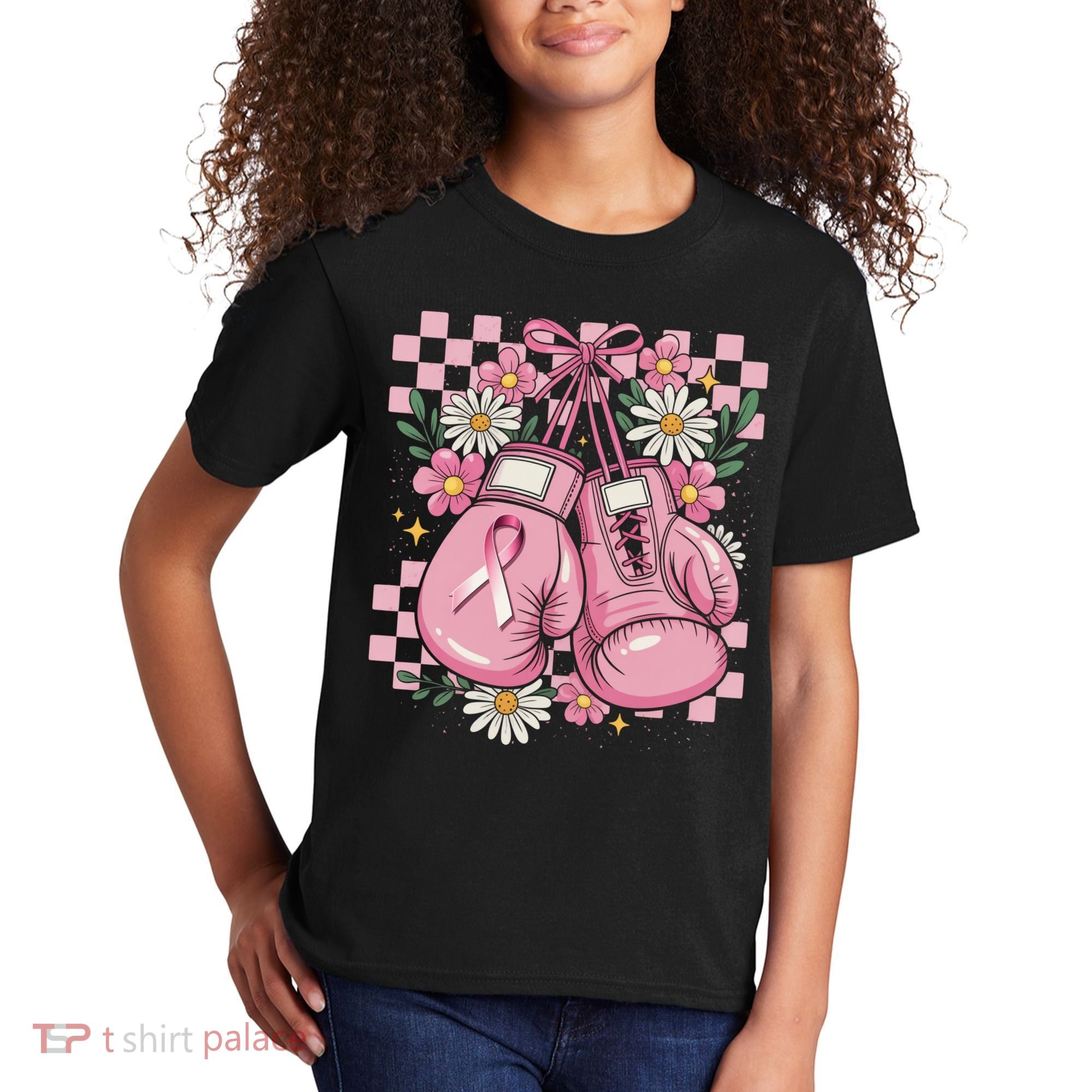 Coquette Boxing Gloves Fight Breast Cancer Kids T-Shirt