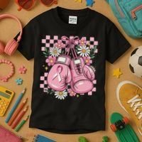Coquette Boxing Gloves Fight Breast Cancer Kids T-Shirt thumb 3