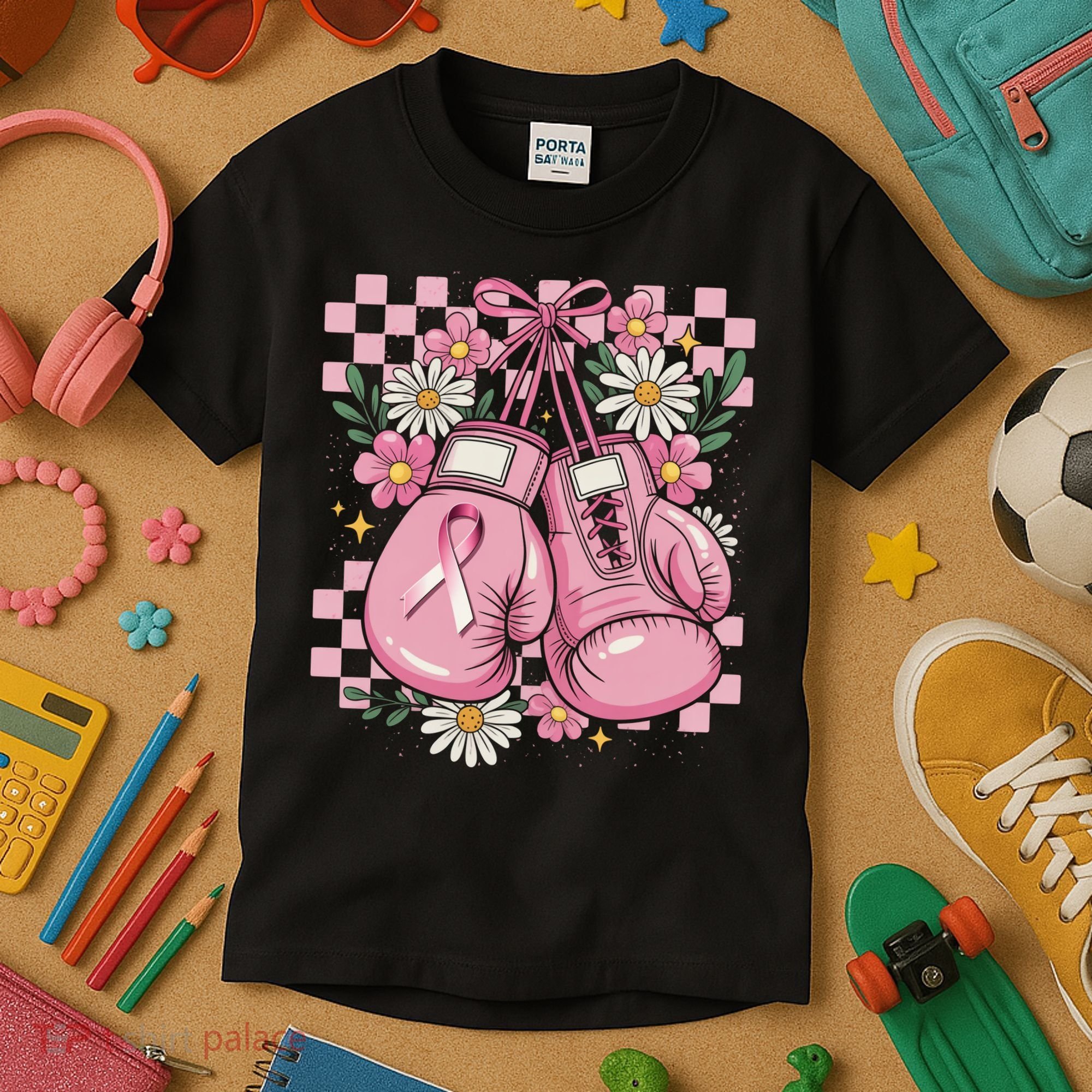 Coquette Boxing Gloves Fight Breast Cancer Kids T-Shirt