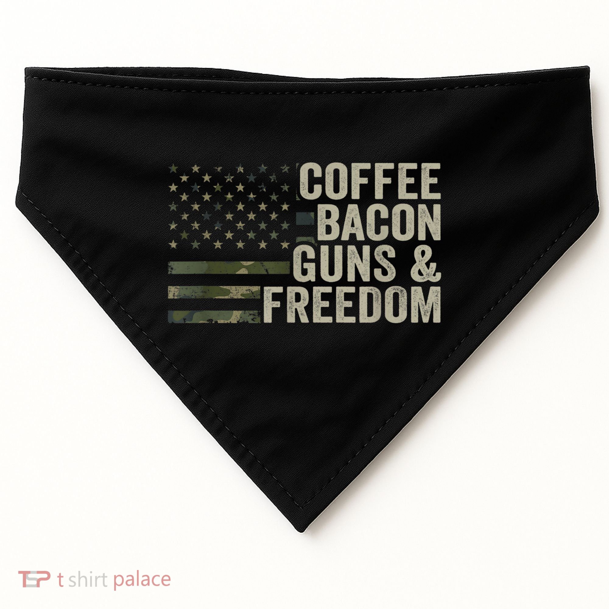 Coffee Bacon Guns & Freedom BBQ Grill Gun Camouflage Flag USA-Made Doggie Bandana