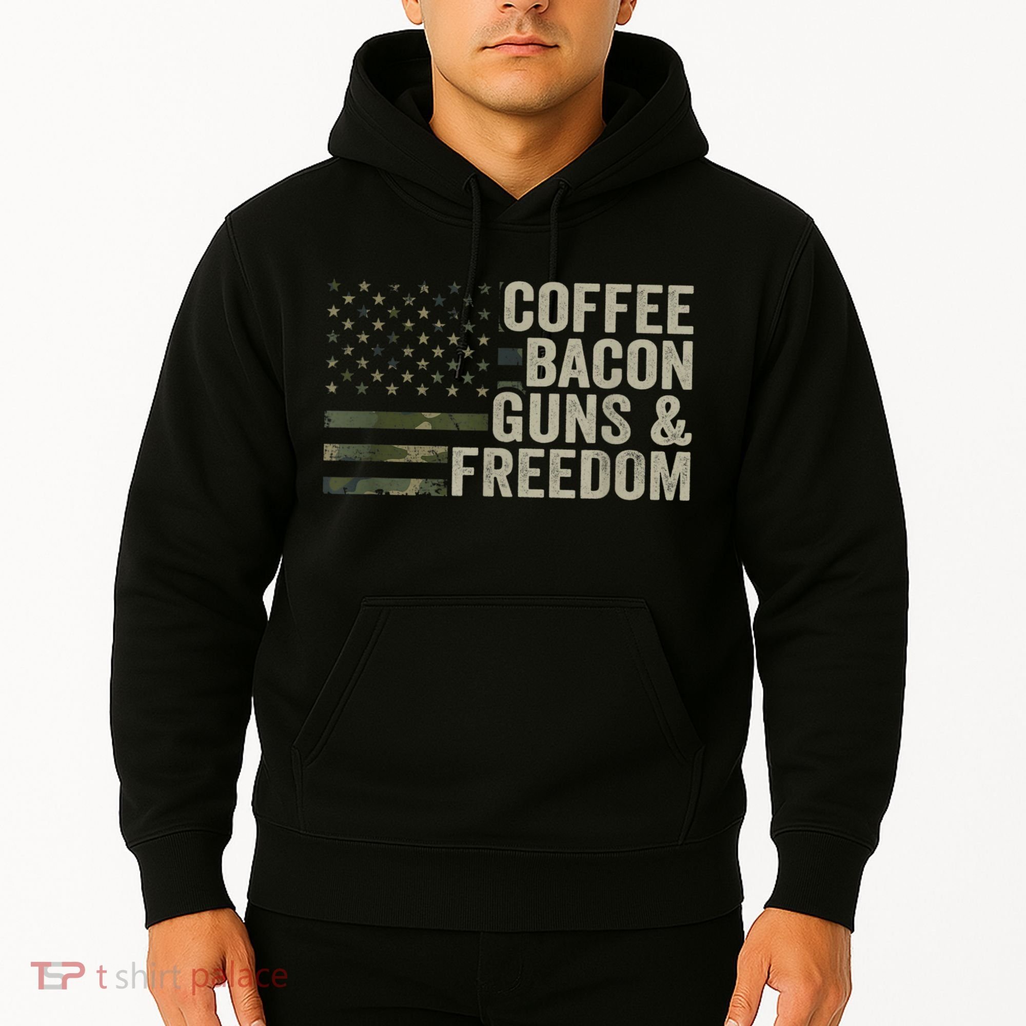 Coffee Bacon Guns & Freedom BBQ Grill Gun Camouflage Flag Hoodie
