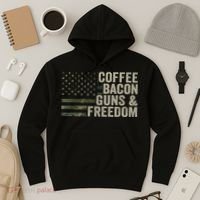 Coffee Bacon Guns & Freedom BBQ Grill Gun Camouflage Flag Hoodie thumb 3