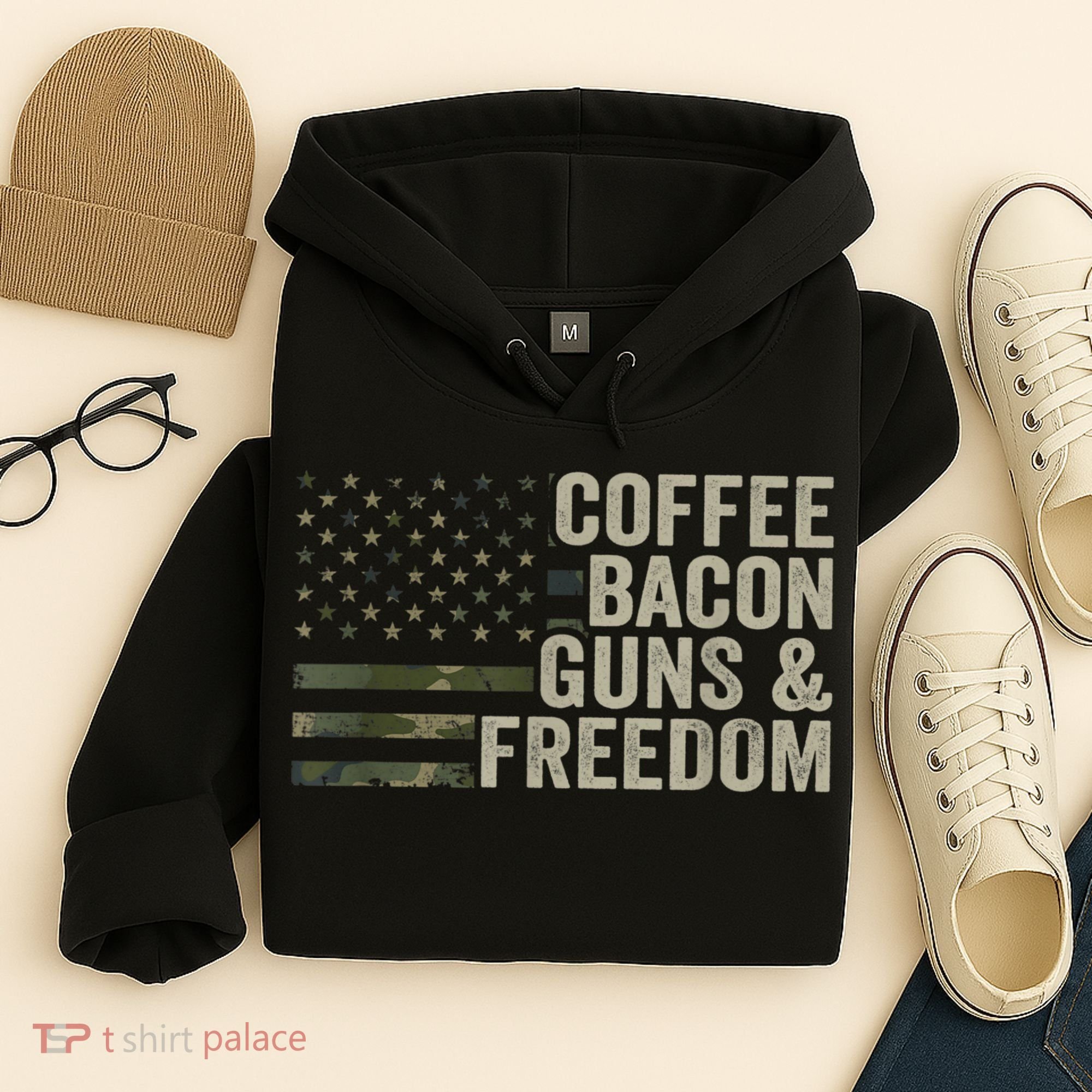 Coffee Bacon Guns & Freedom BBQ Grill Gun Camouflage Flag Hoodie