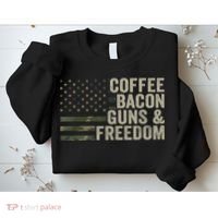 Coffee Bacon Guns & Freedom BBQ Grill Gun Camouflage Flag Sweatshirt thumb 2