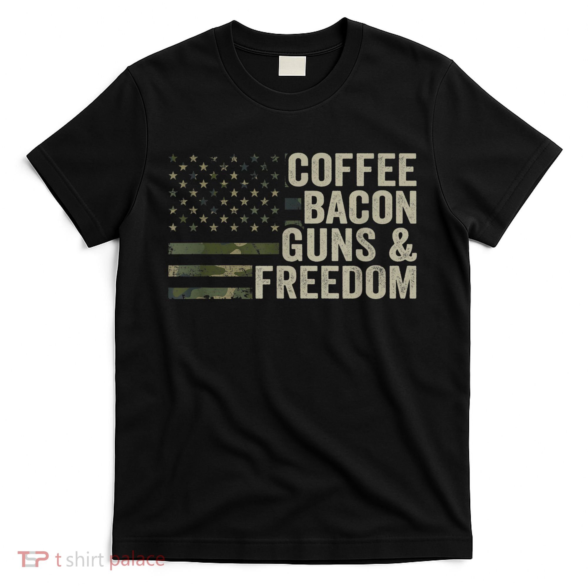 Coffee Bacon Guns & Freedom BBQ Grill Gun Camouflage Flag T-Shirt