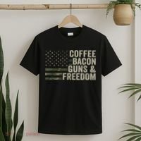 Coffee Bacon Guns & Freedom BBQ Grill Gun Camouflage Flag T-Shirt thumb 2
