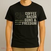 Coffee Bacon Guns & Freedom BBQ Grill Gun Camouflage Flag T-Shirt thumb 3