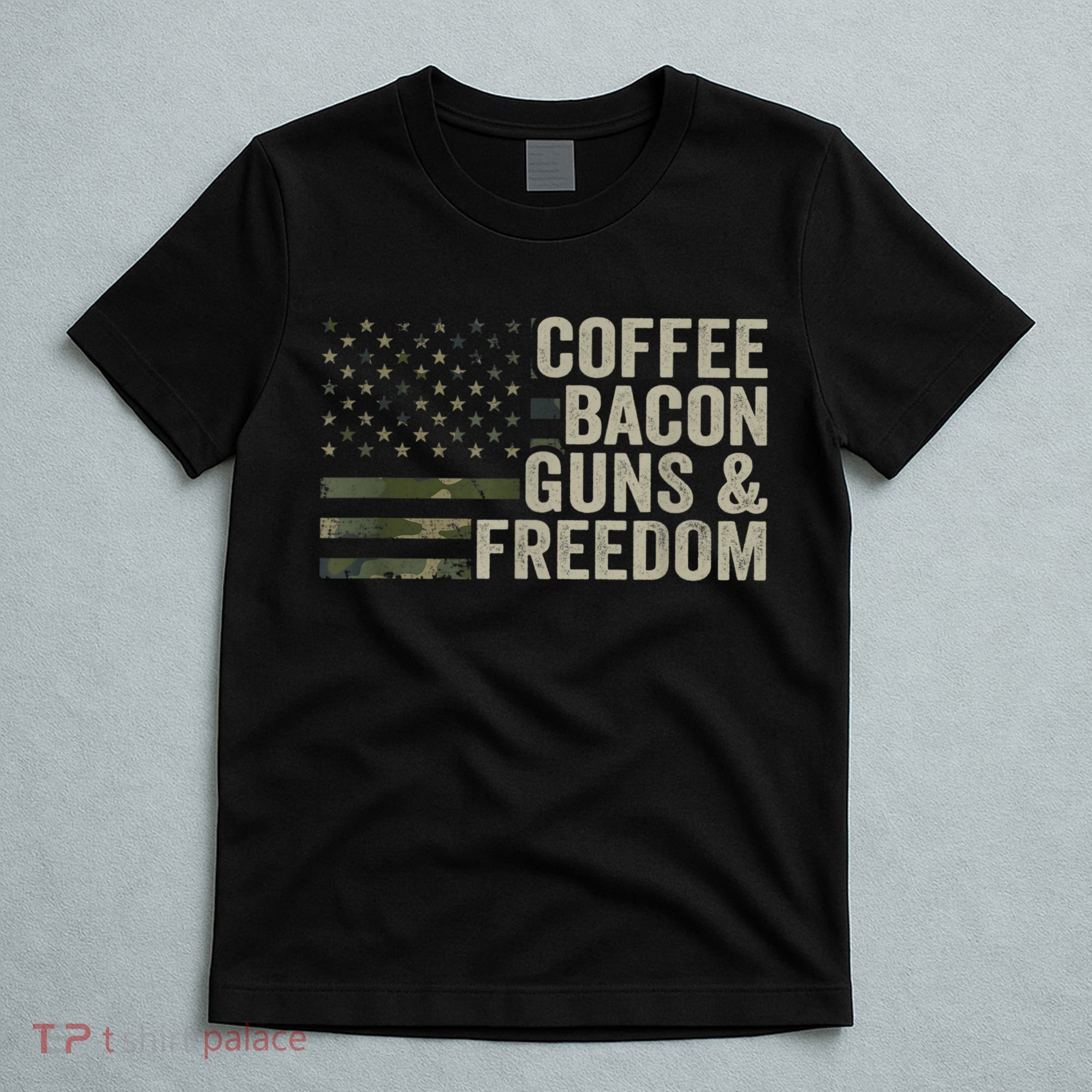 Coffee Bacon Guns & Freedom BBQ Grill Gun Camouflage Flag T-Shirt