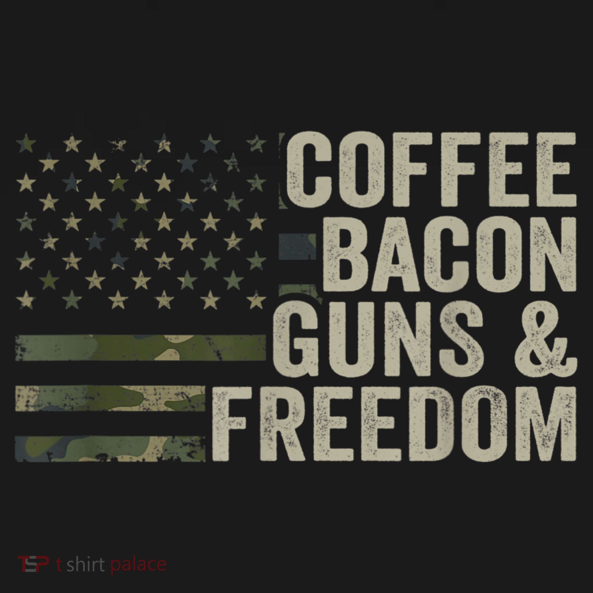 Coffee Bacon Guns & Freedom BBQ Grill Gun Camouflage Flag T-Shirt