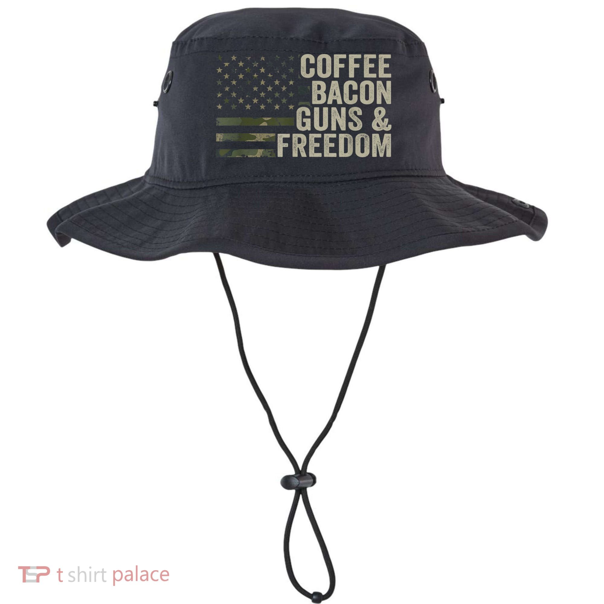 Coffee Bacon Guns & Freedom BBQ Grill Gun Camouflage Flag Bucket Hat