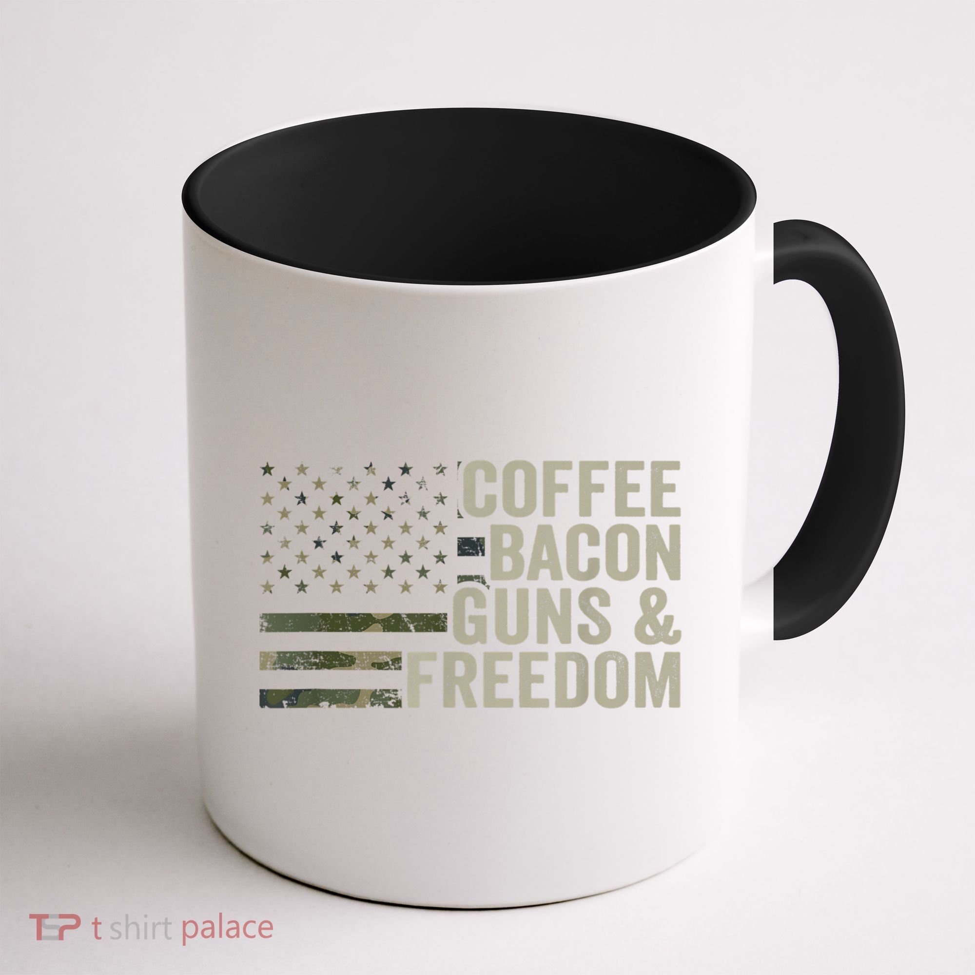 Coffee Bacon Guns & Freedom BBQ Grill Gun Camouflage Flag Coffee Mug