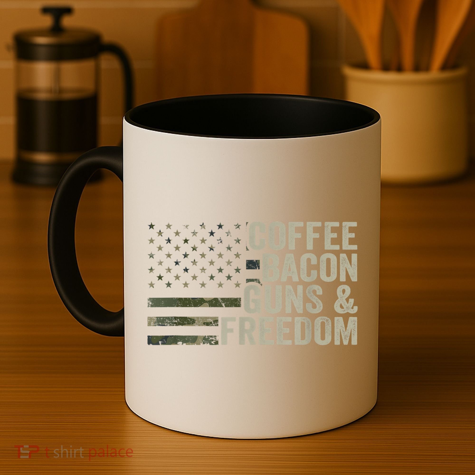 Coffee Bacon Guns & Freedom BBQ Grill Gun Camouflage Flag Coffee Mug