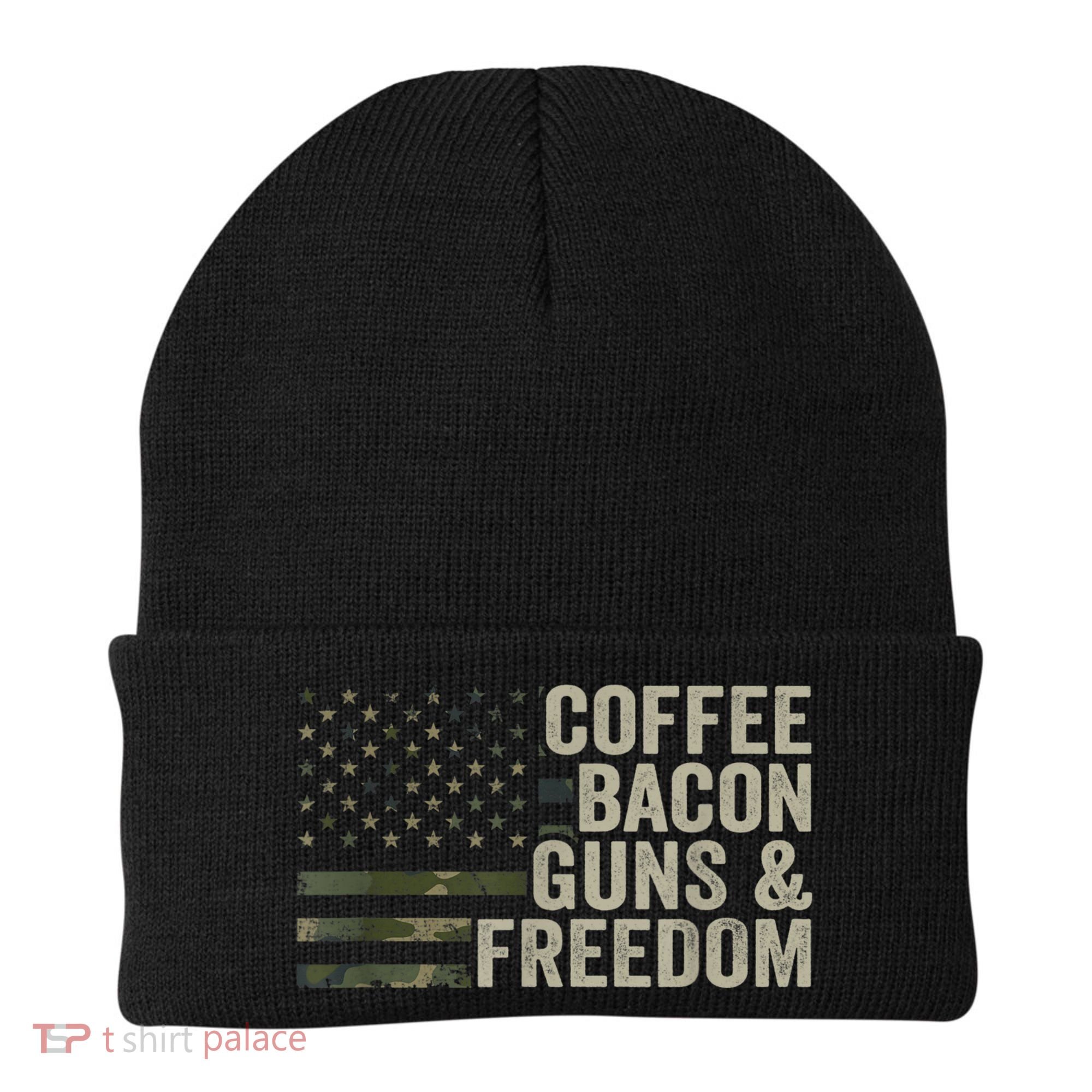 Coffee Bacon Guns & Freedom BBQ Grill Gun Camouflage Flag Beanie