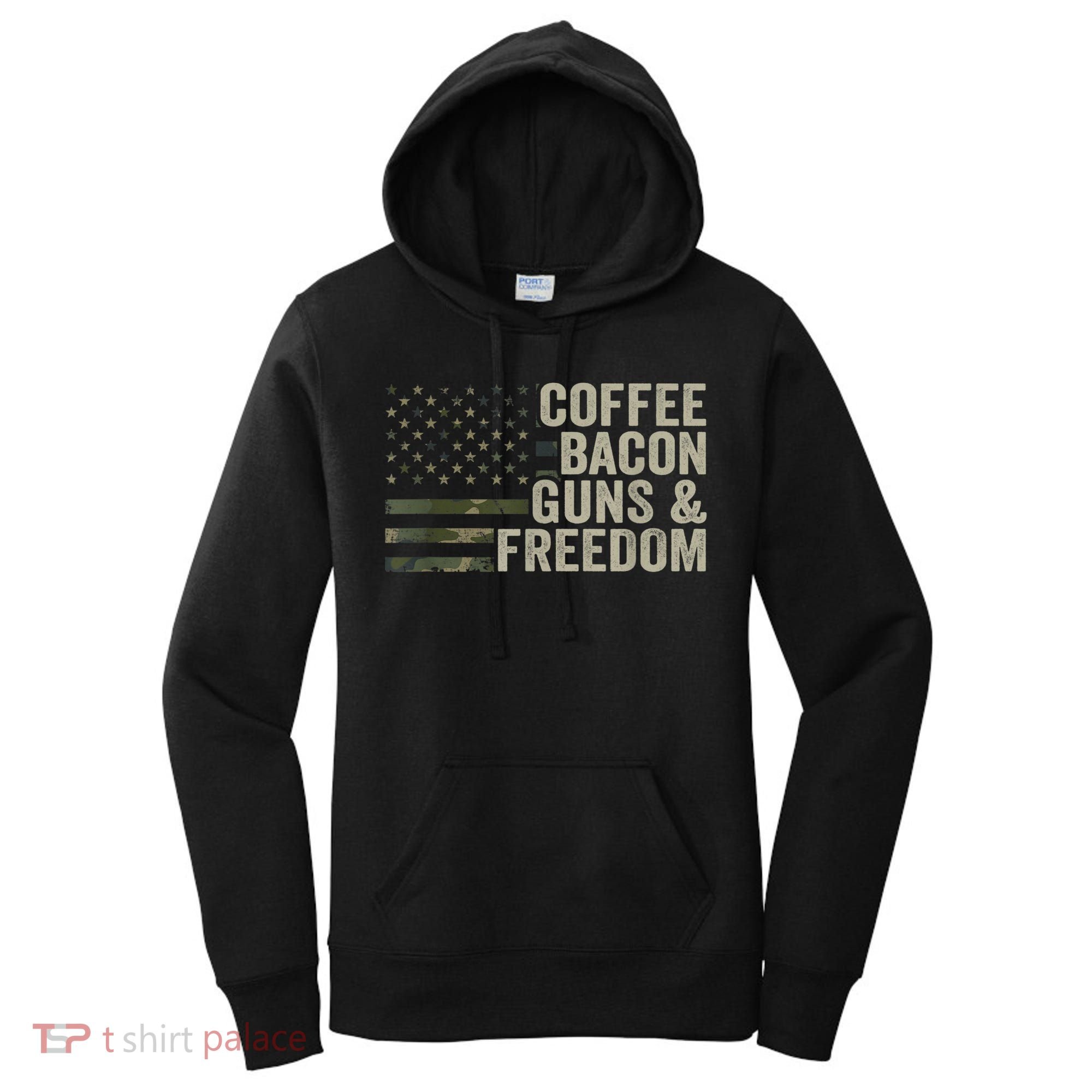 Coffee Bacon Guns & Freedom BBQ Grill Gun Camouflage Flag Women's Hoodie