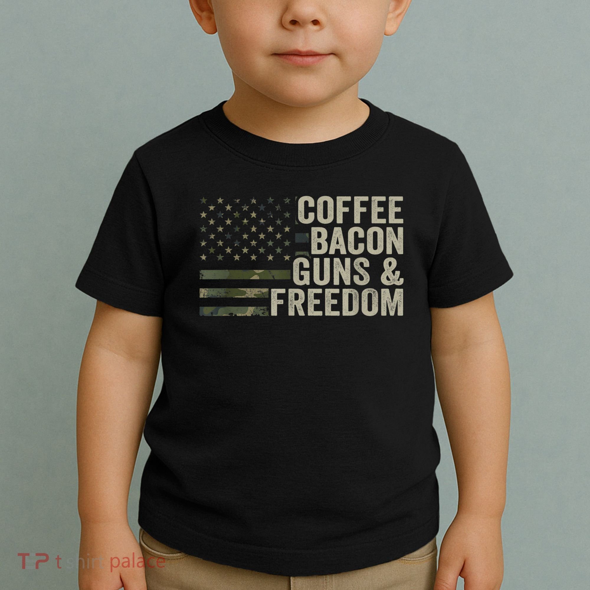 Coffee Bacon Guns & Freedom BBQ Grill Gun Camouflage Flag Toddler T-Shirt