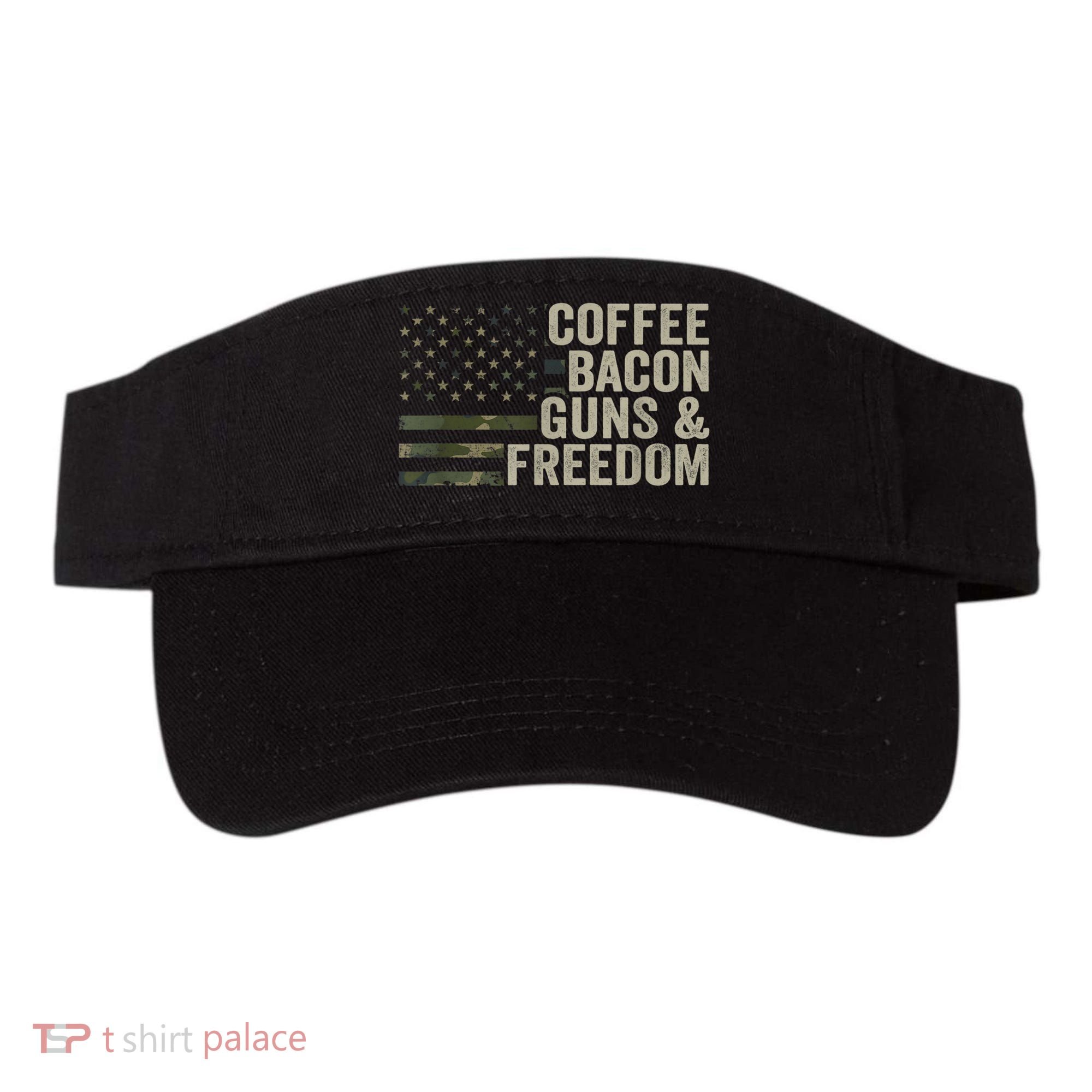 Coffee Bacon Guns & Freedom BBQ Grill Gun Camouflage Flag Visor