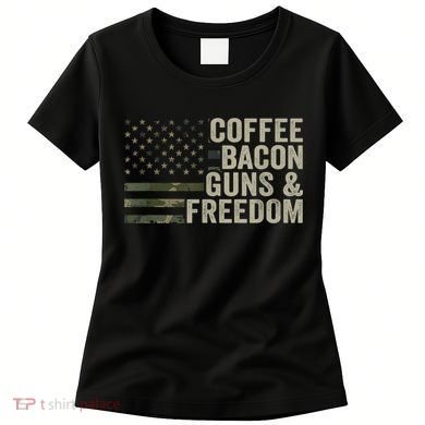 Coffee Bacon Guns & Freedom BBQ Grill Gun Camouflage Flag Women's T-Shirt